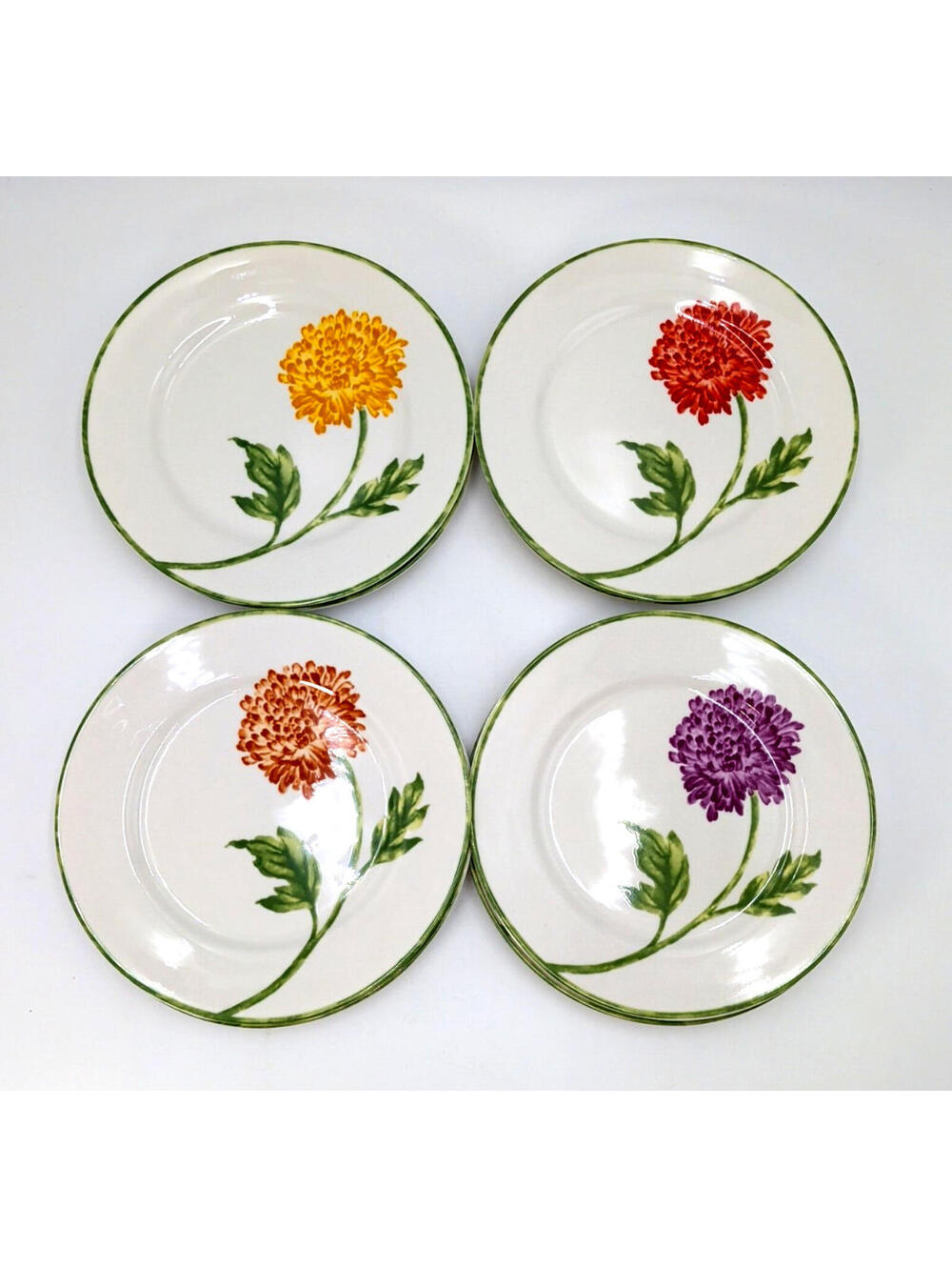 Pier 1 Imports Fall Floral Chrysanthemums SALAD PLATES 7 3/4" Set of 8